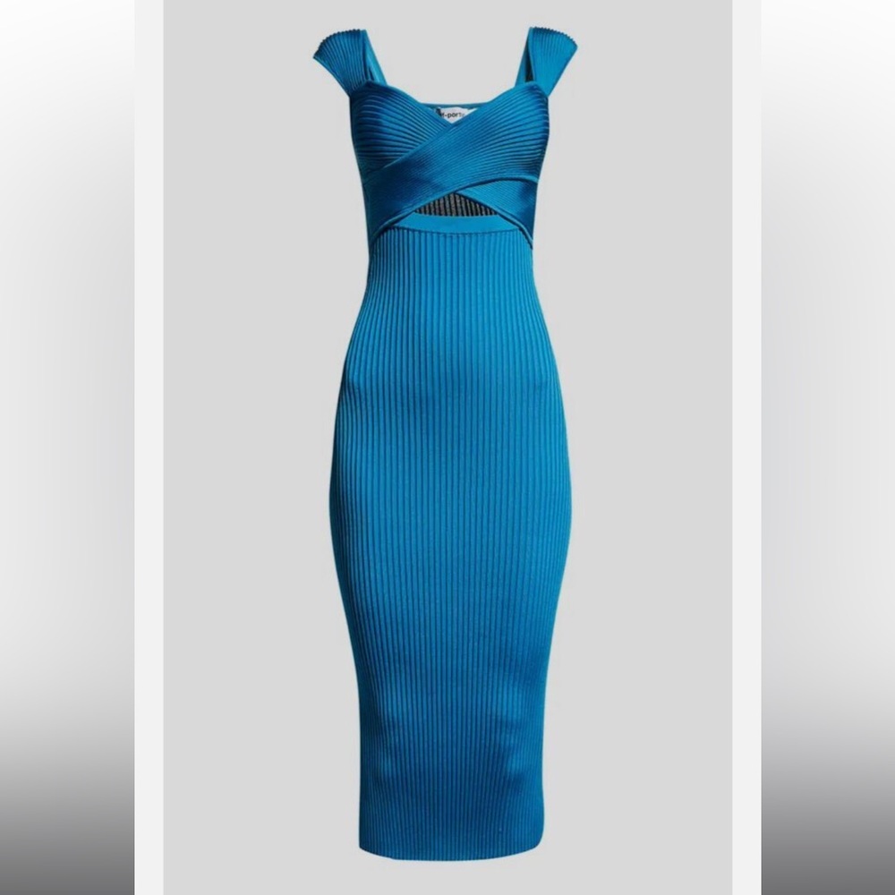 Self-Portrait Blue Ribbed Bodycon Dress Halter Cocktail
